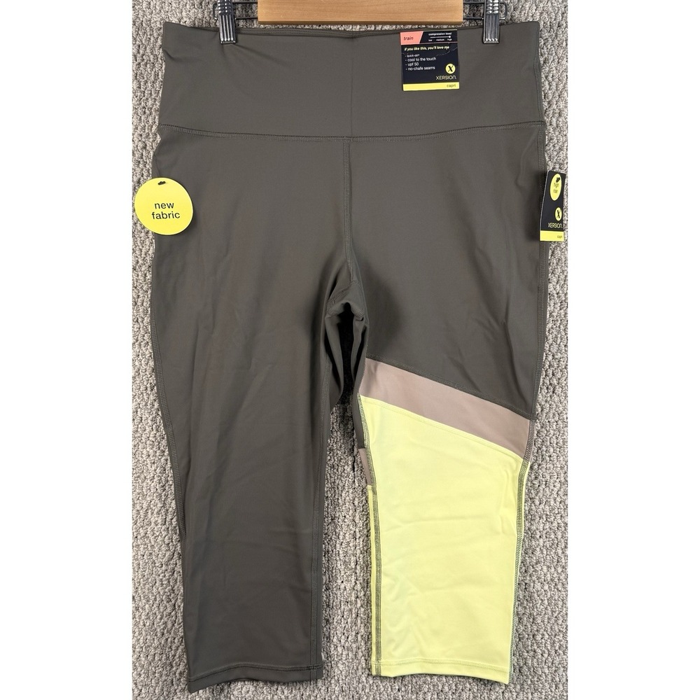 NWT Xersion Capri Leggings XL High Rise Compression UPF 50 Colorblock